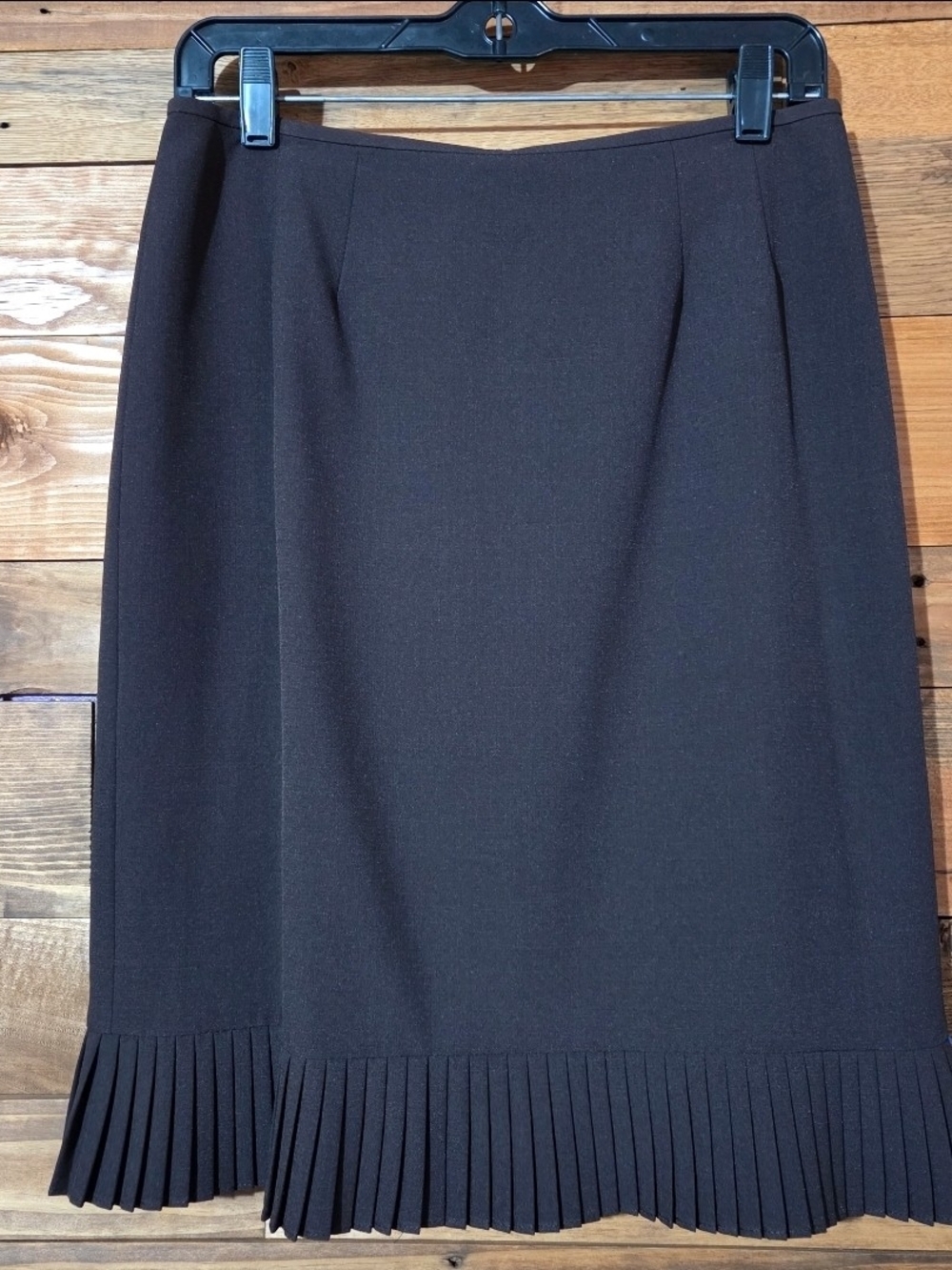 Le Suit Petite 6P Brown Classic Pleated Hem Midi Skirt Fully Lined Career Office